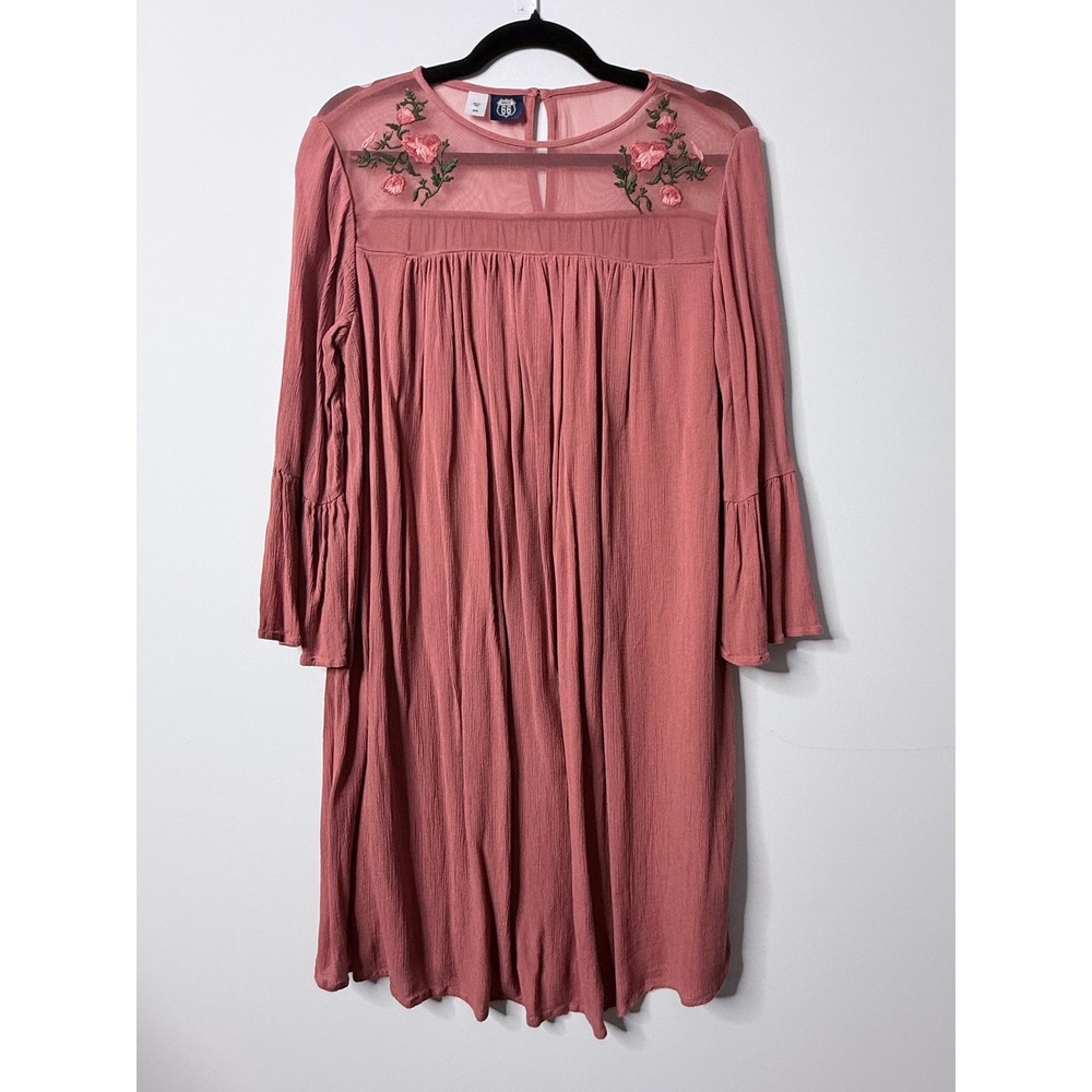 Route 66 Dusty Rose Floral Embroidered Bell Sleeve Midi Dress Medium